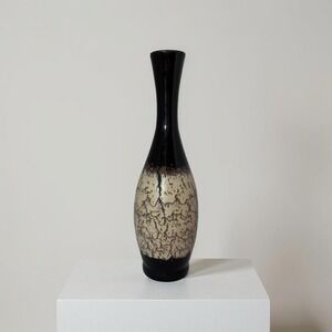 Vintage Haeger Lava Glaze Vase Black Brown Beige Textured‎ Art Deco Mid-Century